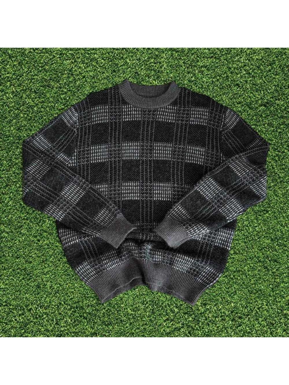 Le 31 Simons Grey Black Plaid Knit Sweater Size M